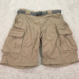 Duluth Trading Co Mens Khaki Cargo Shorts With Built In Belt Tan Cotton Size L